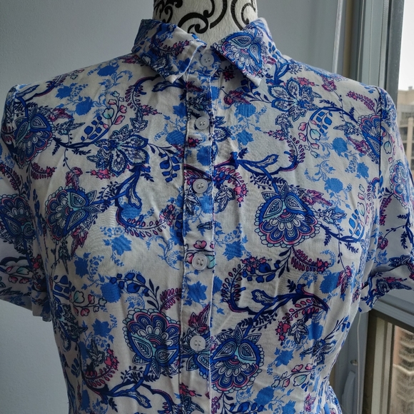 En Creme Spring Summer Button Down Dress in Blue - Picture 3 of 8